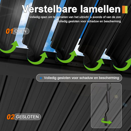 Patioslife Atlantic™ | Aluminium Lamel Pergola met Verstelbaar Dak en LED Verlichting, Vrijstaande Buiten Shelter voor Patio, Terras en Zwembad