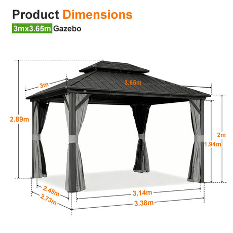 Patioslife Luxury Haven Hardtop Pergola met Afvoergoten, 120×120 mm Aluminium Palen, Dubbel Geventileerd Dak en Gordijnen | Populairste Keuze voor Tuin of Achtertuin