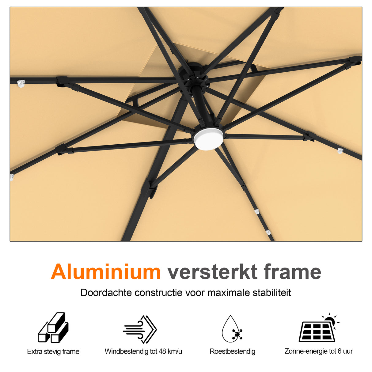 Patioslife Aegis Pro Cantilever Parasol met LED Verlichting, Versterkte Aluminium Ribben en Paal met Poedercoating — Perfect voor Tuin en Patio