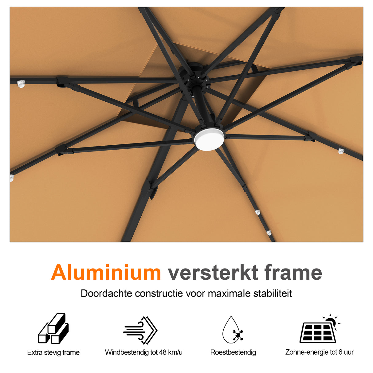 Patioslife Aegis Pro Cantilever Parasol met LED Verlichting, Versterkte Aluminium Ribben en Paal met Poedercoating — Perfect voor Tuin en Patio