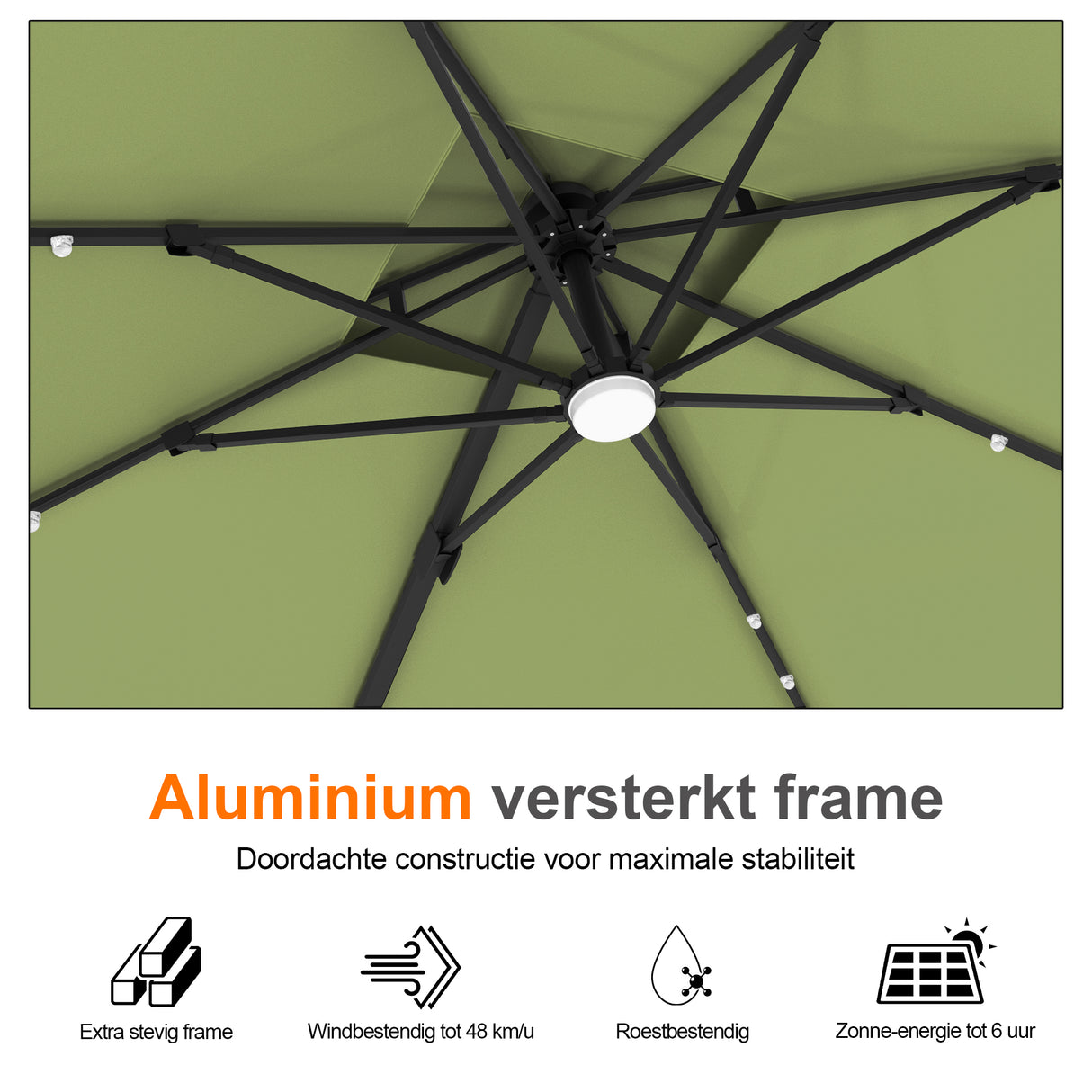Patioslife Aegis Pro Cantilever Parasol met LED Verlichting, Versterkte Aluminium Ribben en Paal met Poedercoating — Perfect voor Tuin en Patio