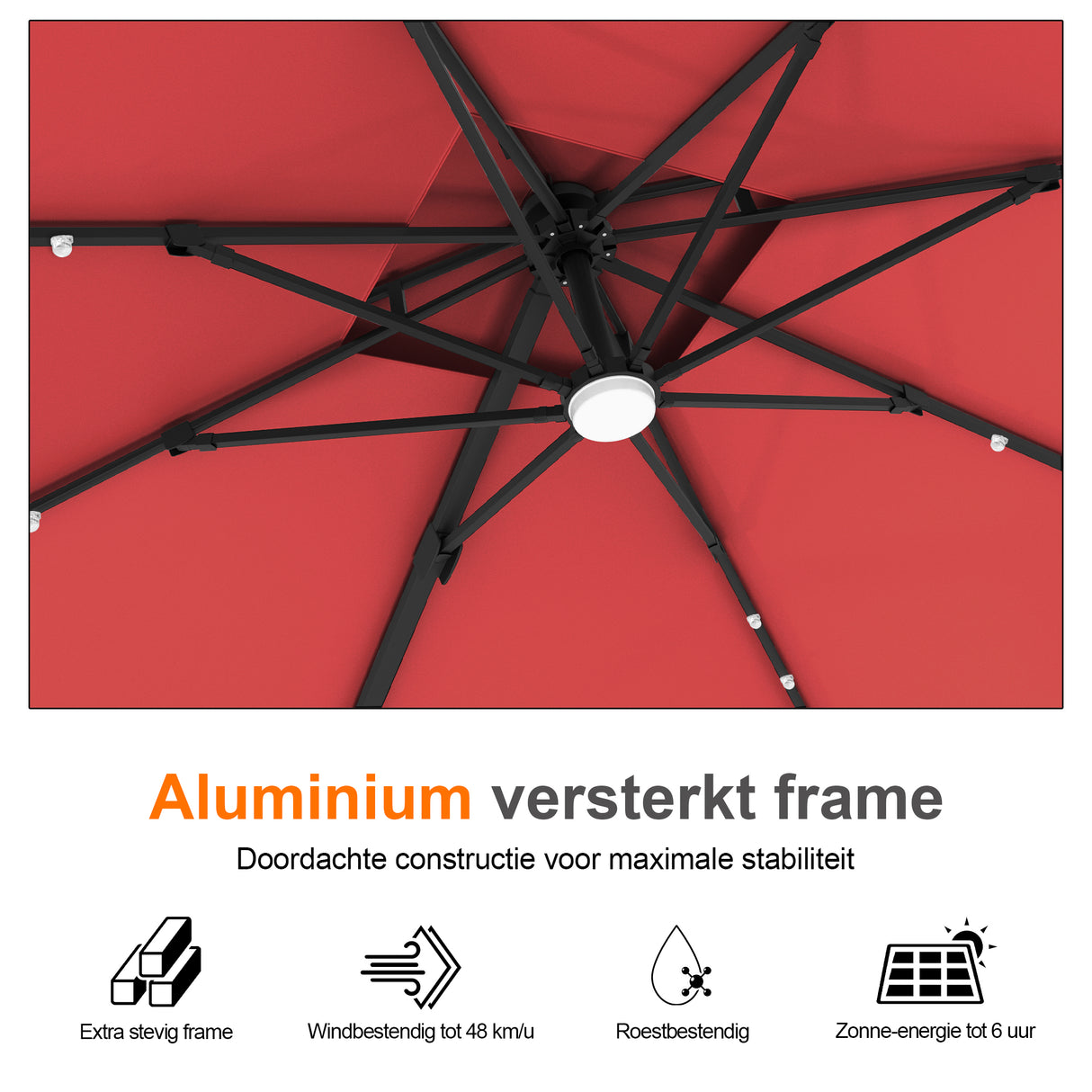Patioslife Aegis Pro Cantilever Parasol met LED Verlichting, Versterkte Aluminium Ribben en Paal met Poedercoating — Perfect voor Tuin en Patio