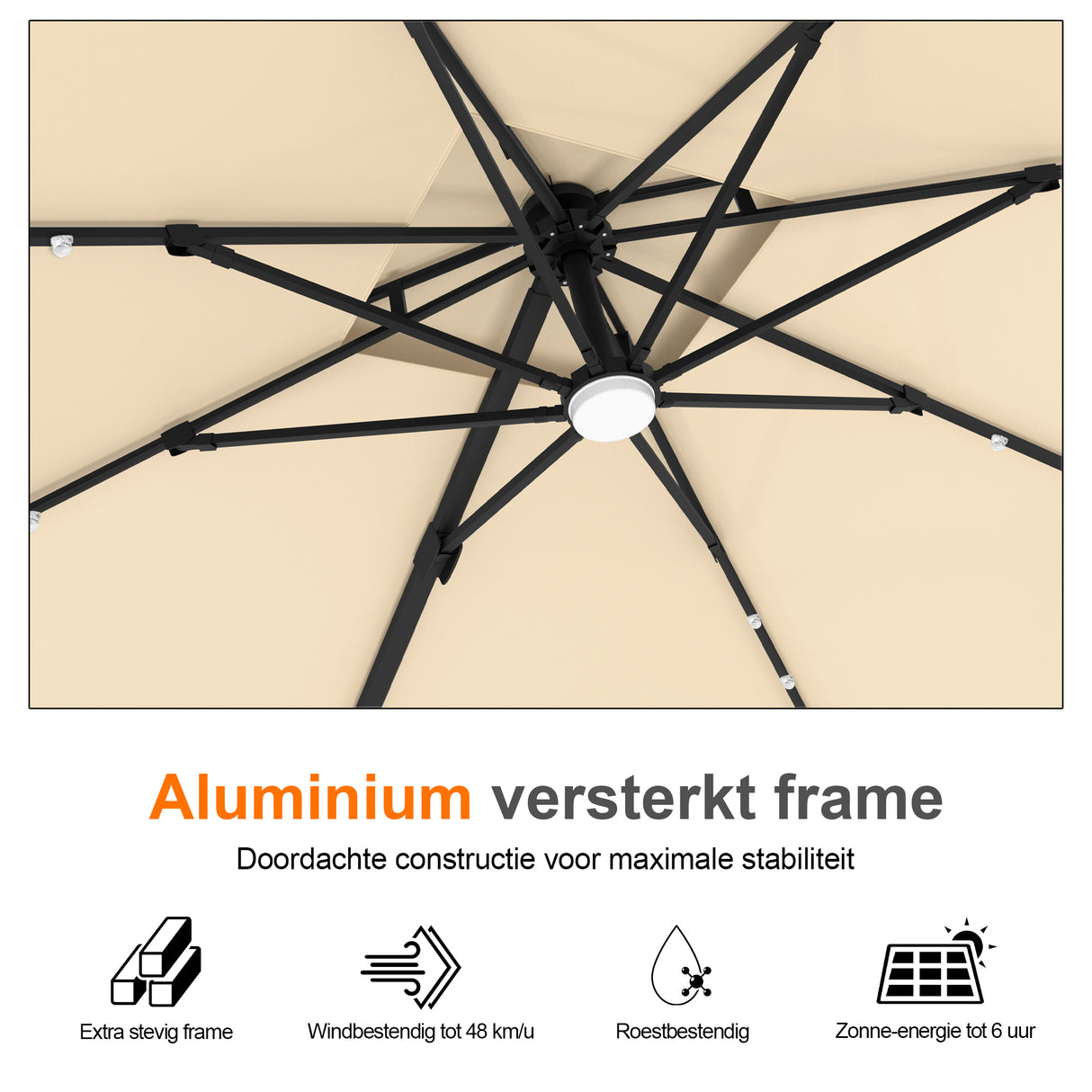 Patioslife Aegis Pro Cantilever Parasol met LED Verlichting, Versterkte Aluminium Ribben en Paal met Poedercoating — Perfect voor Tuin en Patio
