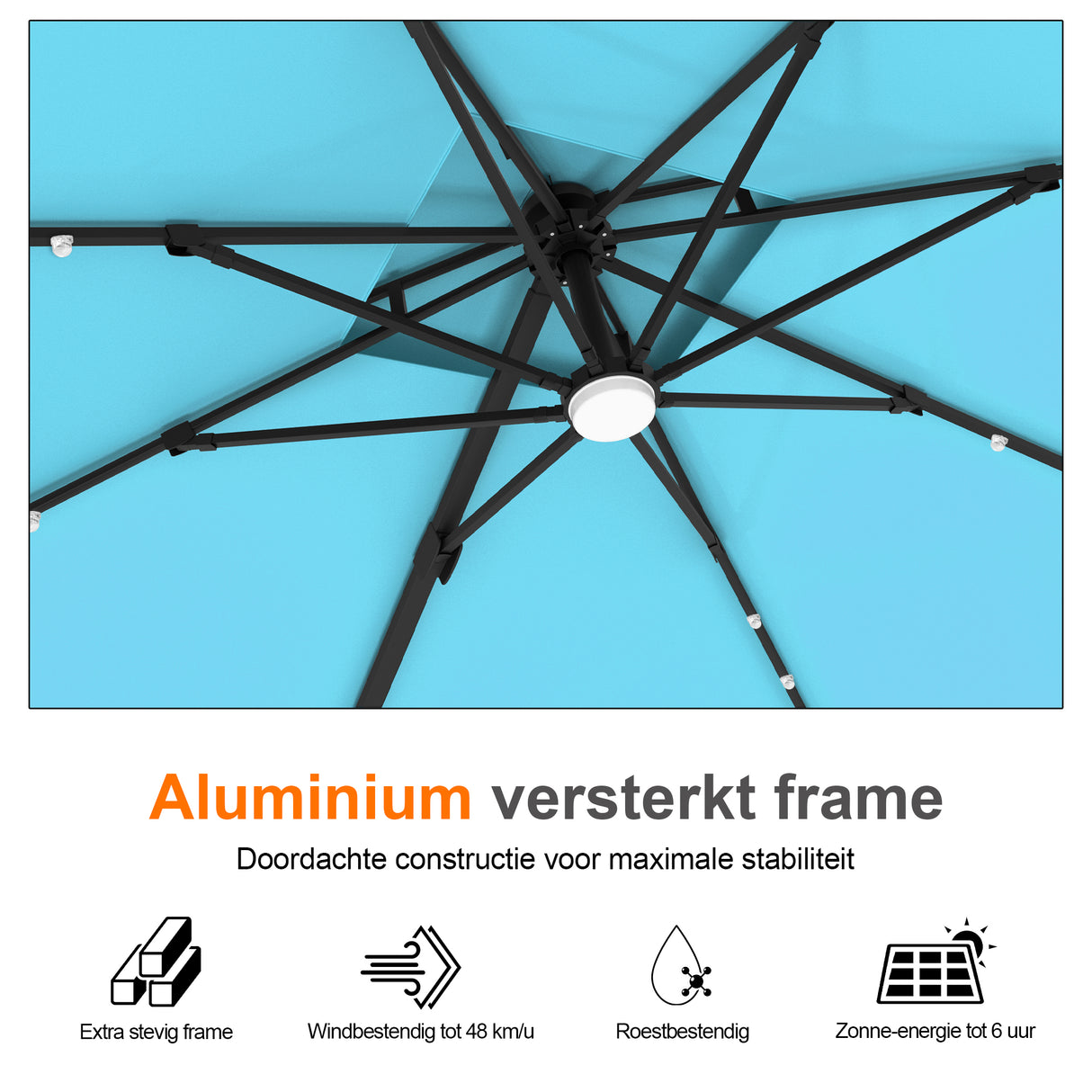Patioslife Aegis Pro Cantilever Parasol met LED Verlichting, Versterkte Aluminium Ribben en Paal met Poedercoating — Perfect voor Tuin en Patio