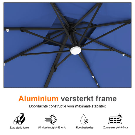 Patioslife Aegis Pro Cantilever Parasol met LED Verlichting, Versterkte Aluminium Ribben en Paal met Poedercoating — Perfect voor Tuin en Patio