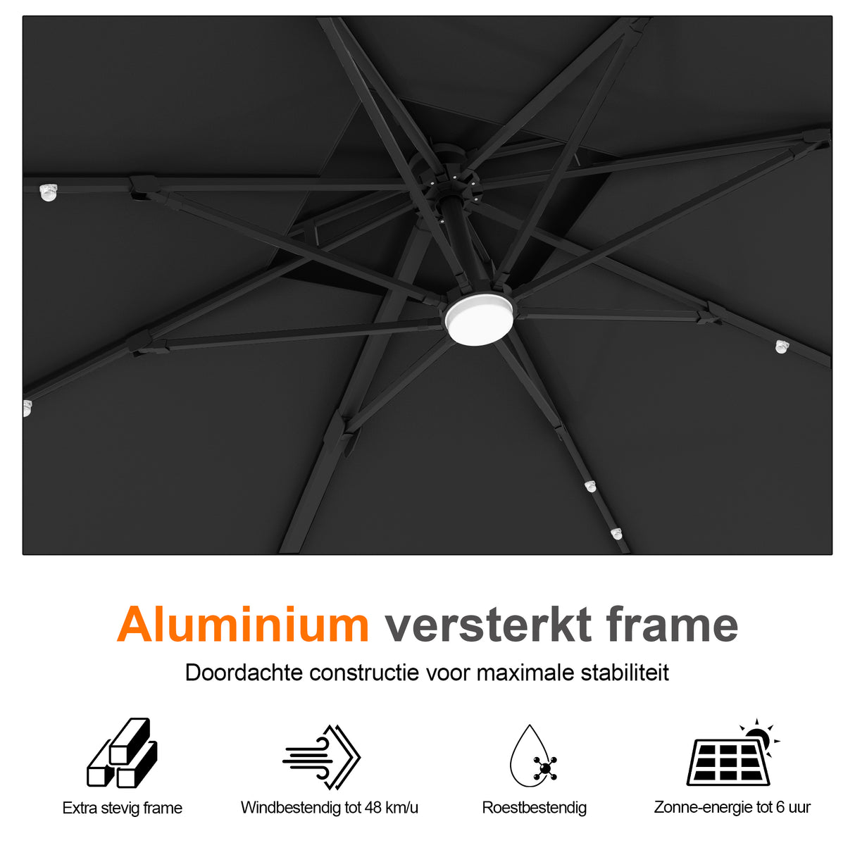 Patioslife Aegis Pro Cantilever Parasol met LED Verlichting, Versterkte Aluminium Ribben en Paal met Poedercoating — Perfect voor Tuin en Patio