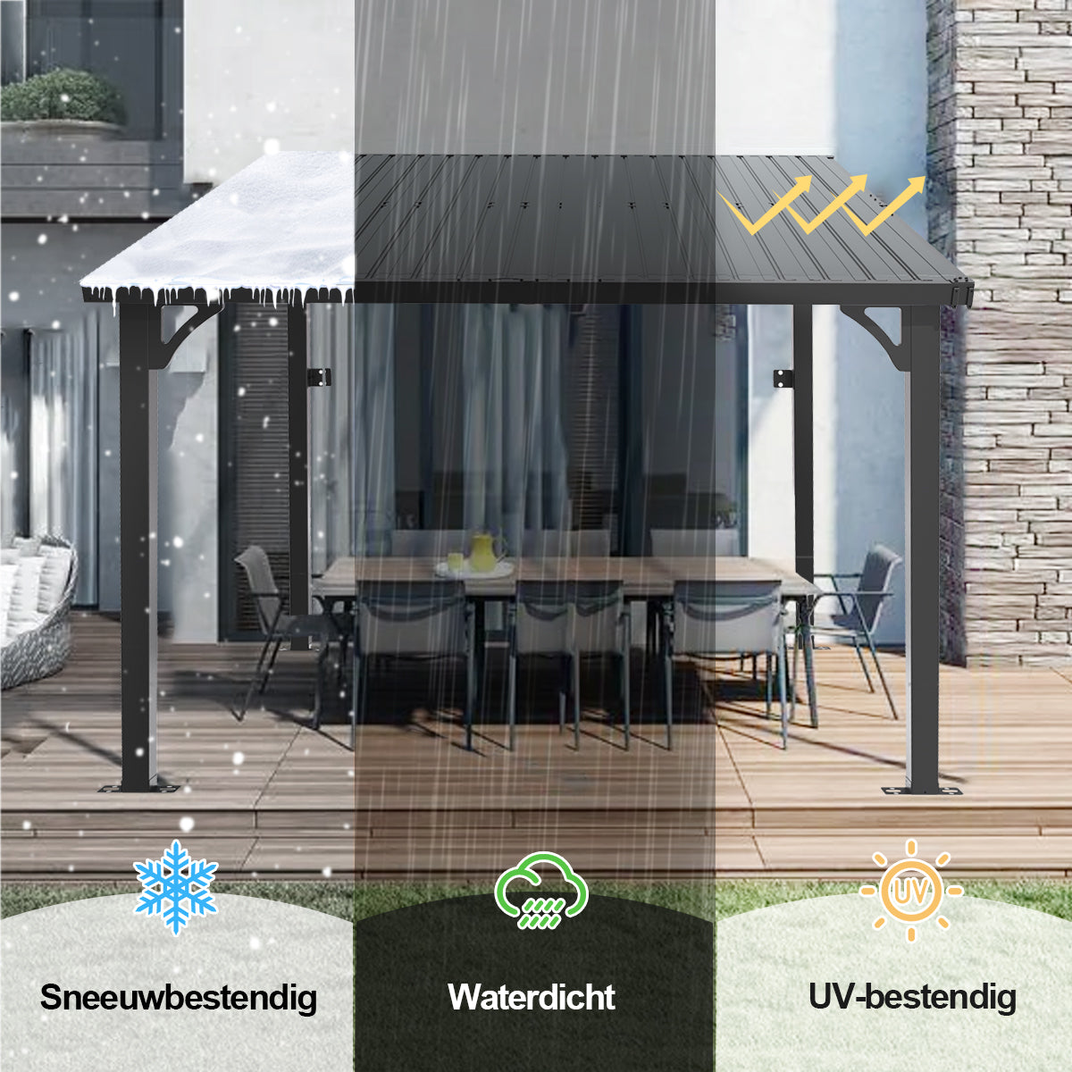 Patioslife Haven | Wandgemonteerde Hardtop Gazebo – Zware Aluminium Pergola met Dak voor Tuin