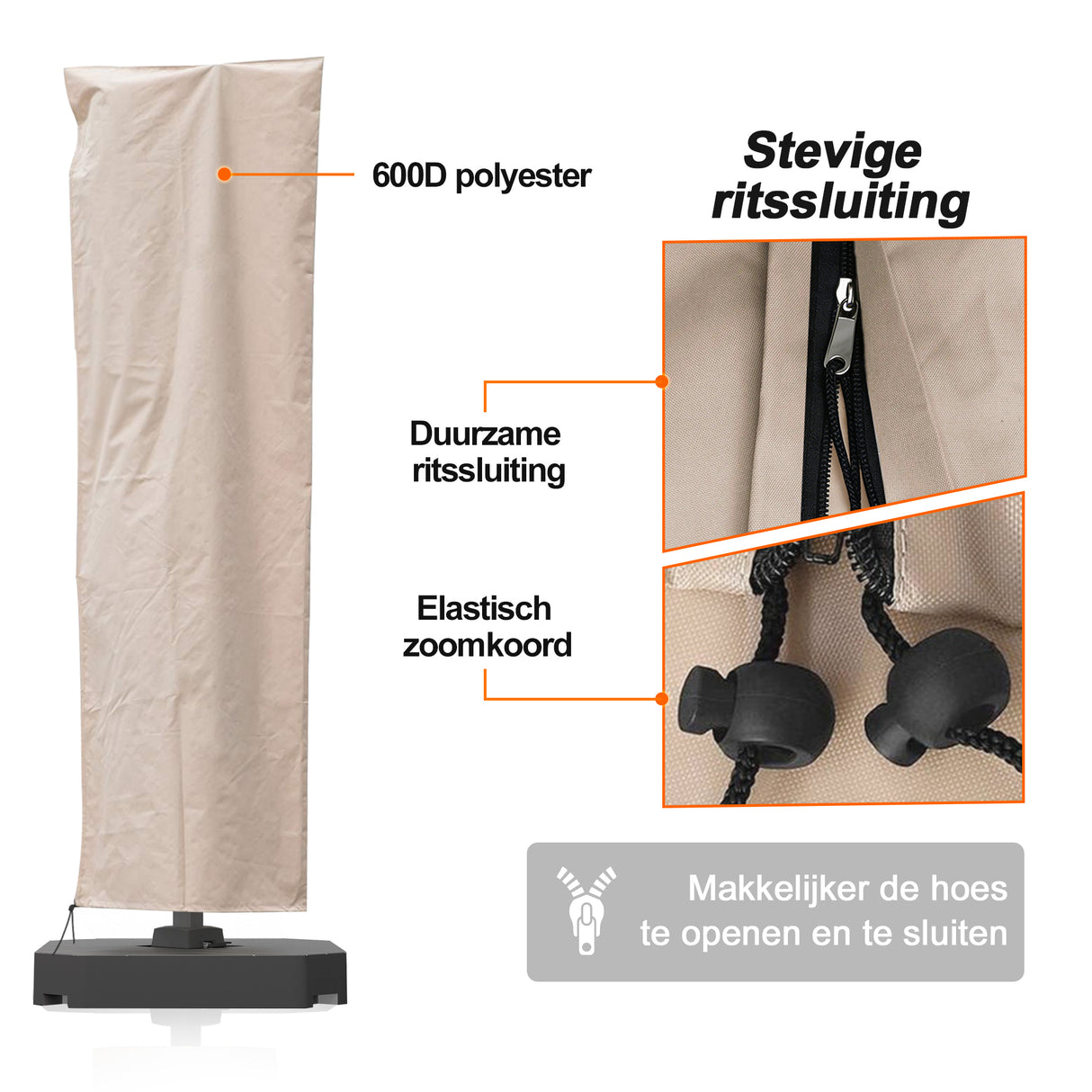 Patioslife Aegis beschermhoes voor zweefparasol 2,7–4 m – 600D Oxford parasolhoes, waterdicht en UV-bestendig