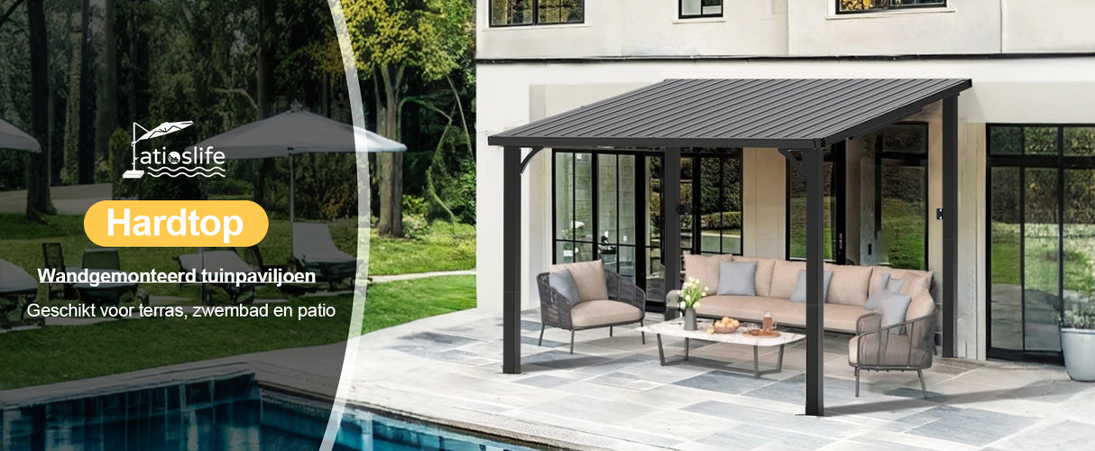 Patioslife Haven | Wandgemonteerde Hardtop Gazebo – Zware Aluminium Pergola met Dak voor Tuin