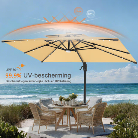 Patioslife Aegis Pro Cantilever Parasol met LED Verlichting, Versterkte Aluminium Ribben en Paal met Poedercoating — Perfect voor Tuin en Patio