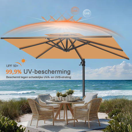 Patioslife Aegis Pro™ Cantilever Parasol met Kruisvoet — Robuust Frame en Poedergecoat Aluminium Paal voor Tuin en Terras