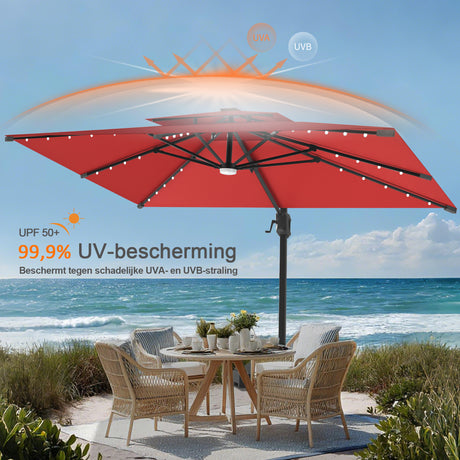Patioslife Aegis Pro Cantilever Parasol met LED Verlichting, Versterkte Aluminium Ribben en Paal met Poedercoating — Perfect voor Tuin en Patio