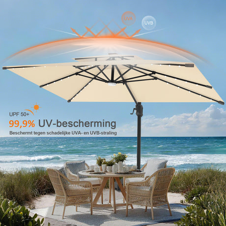 Patioslife Aegis Pro Cantilever Parasol met LED Verlichting, Versterkte Aluminium Ribben en Paal met Poedercoating — Perfect voor Tuin en Patio
