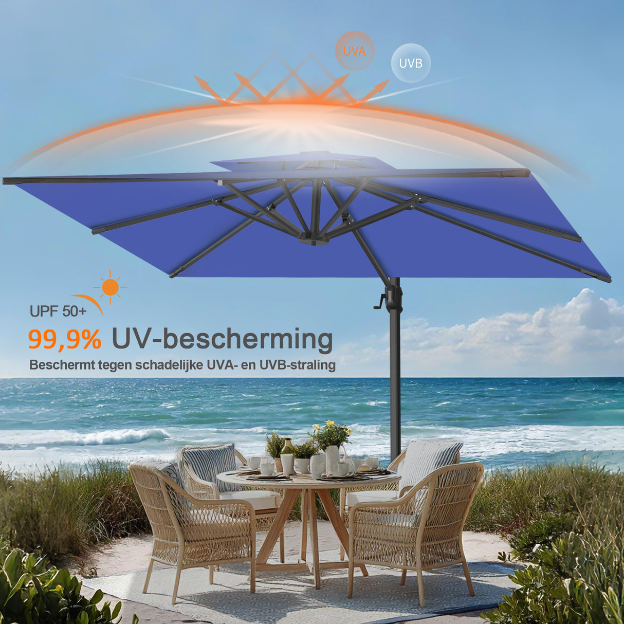 Patioslife Aegis Pro™ Cantilever Parasol met Kruisvoet — Robuust Frame en Poedergecoat Aluminium Paal voor Tuin en Terras