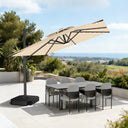 Patioslife Aegis Pro 360° Draaibaar Zweefparasol met LED-Verlichting, Versterkte en Gepoedercoate Aluminium Baleinen en Paal — Perfect voor Tuin & Terras