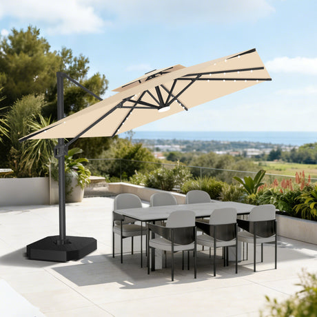 Patioslife Aegis Pro Cantilever Parasol met LED Verlichting, Versterkte Aluminium Ribben en Paal met Poedercoating — Perfect voor Tuin en Patio