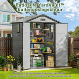 Patioslife YardVault Outdoor Opslagschuur met Vloer, Weerbestendige Waterdichte Plastic Tuinschuur van Hars met Slot en Raam voor de Tuin, Zware Opslagschuur voor Gereedschap, Fietsen & Tuinapparatuur