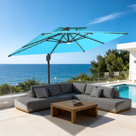Patioslife Aegis Pro Cantilever Parasol met LED Verlichting, Versterkte Aluminium Ribben en Paal met Poedercoating — Perfect voor Tuin en Patio
