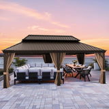 Patioslife Luxury Haven Hardtop Pergola met Afvoergoten, 120×120 mm Aluminium Palen, Dubbel Geventileerd Dak en Gordijnen | Populairste Keuze voor Tuin of Achtertuin