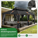Patioslife Luxury Haven Hardtop Pergola met Afvoergoten, 120×120 mm Aluminium Palen, Dubbel Geventileerd Dak en Gordijnen | Populairste Keuze voor Tuin of Achtertuin