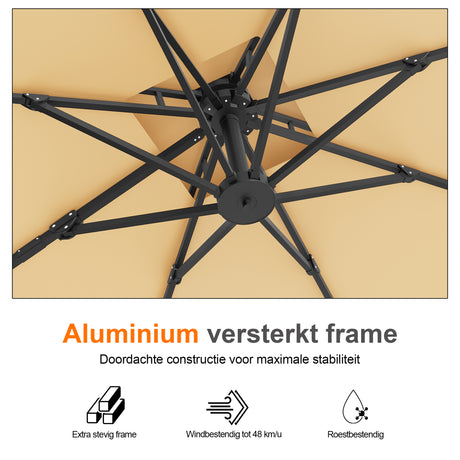 Patioslife Aegis Pro™ Cantilever Parasol met Kruisvoet — Robuust Frame en Poedergecoat Aluminium Paal voor Tuin en Terras