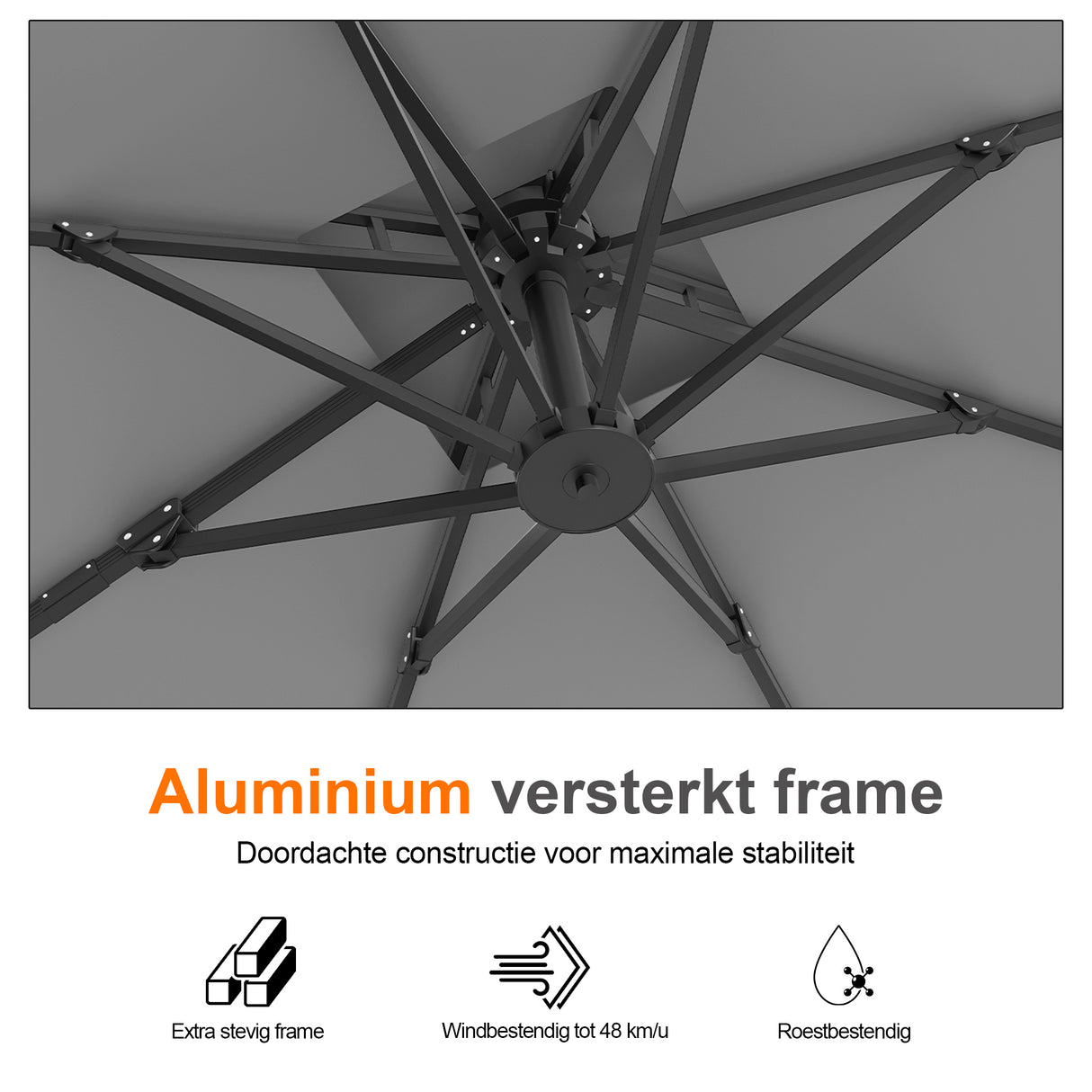 Patioslife Aegis Pro™ Cantilever Parasol met Kruisvoet — Robuust Frame en Poedergecoat Aluminium Paal voor Tuin en Terras