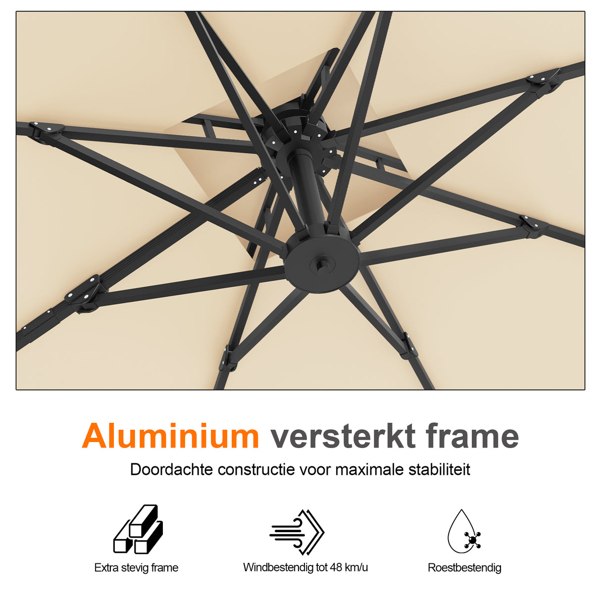 Patioslife Aegis Pro™ Cantilever Parasol met Kruisvoet — Robuust Frame en Poedergecoat Aluminium Paal voor Tuin en Terras
