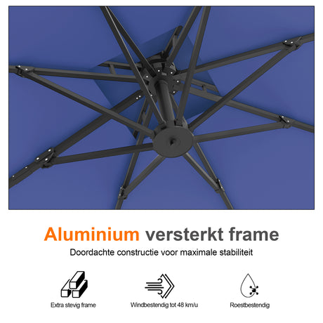 Patioslife Aegis Pro™ Cantilever Parasol met Kruisvoet — Robuust Frame en Poedergecoat Aluminium Paal voor Tuin en Terras