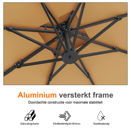 Patioslife Aegis Pro™ Cantilever Parasol met Kruisvoet — Robuust Frame en Poedergecoat Aluminium Paal voor Tuin en Terras