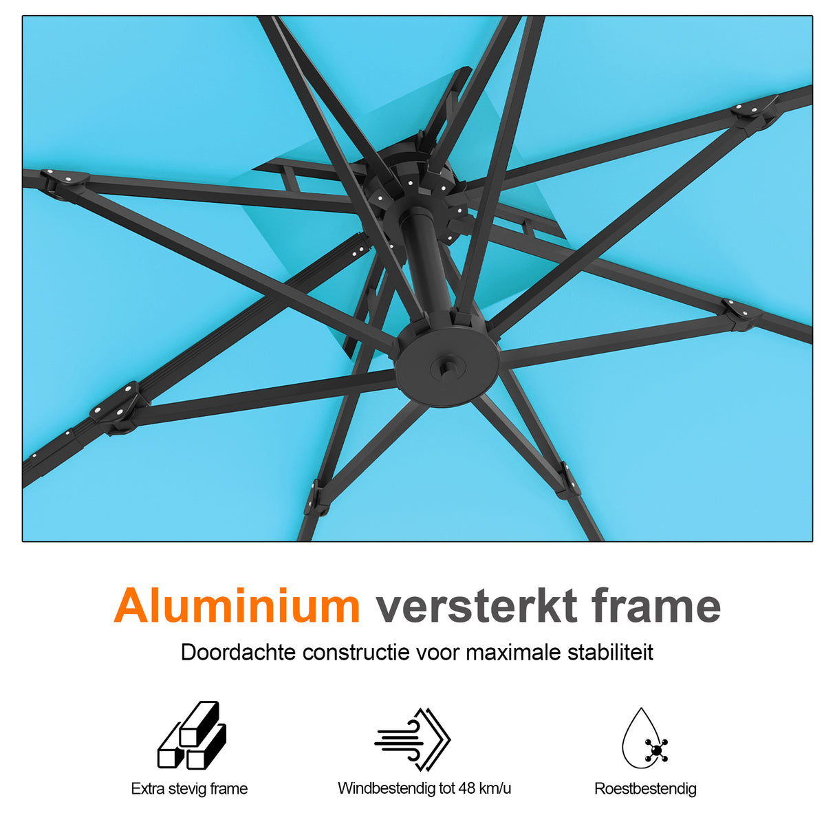 Patioslife Aegis Pro™ Cantilever Parasol met Kruisvoet — Robuust Frame en Poedergecoat Aluminium Paal voor Tuin en Terras