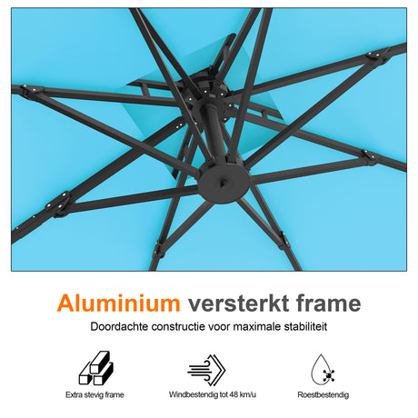 Patioslife Aegis Pro™ Cantilever Parasol met Kruisvoet — Robuust Frame en Poedergecoat Aluminium Paal voor Tuin en Terras