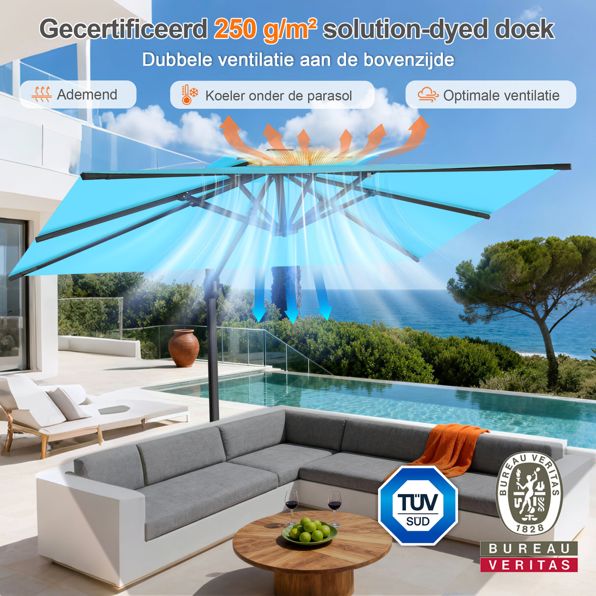 Patioslife Aegis Pro™ Cantilever Parasol met Kruisvoet — Robuust Frame en Poedergecoat Aluminium Paal voor Tuin en Terras
