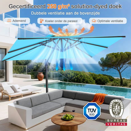 Patioslife Aegis Pro™ Cantilever Parasol met Kruisvoet — Robuust Frame en Poedergecoat Aluminium Paal voor Tuin en Terras