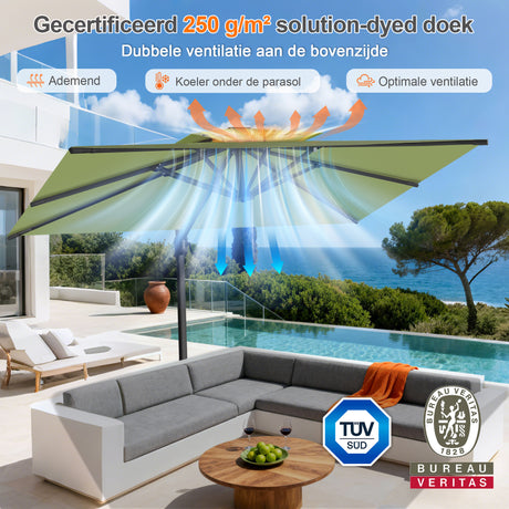 Patioslife Aegis Pro™ Cantilever Parasol met Kruisvoet — Robuust Frame en Poedergecoat Aluminium Paal voor Tuin en Terras