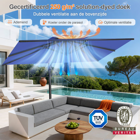 Patioslife Aegis Pro™ Cantilever Parasol met Kruisvoet — Robuust Frame en Poedergecoat Aluminium Paal voor Tuin en Terras