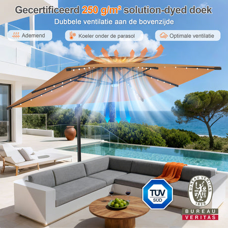 Patioslife Aegis Pro Cantilever Parasol met LED Verlichting, Versterkte Aluminium Ribben en Paal met Poedercoating — Perfect voor Tuin en Patio