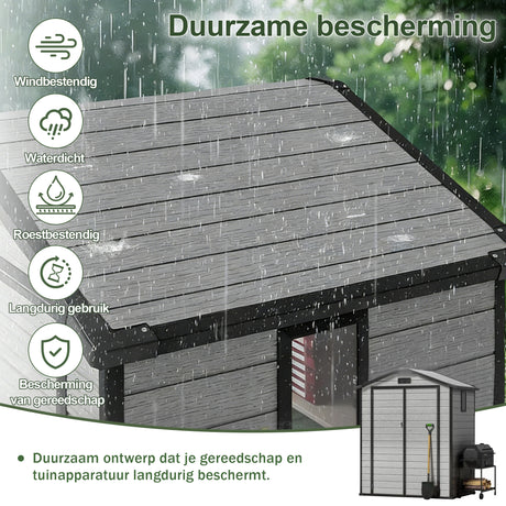 Patioslife YardVault Outdoor Opslagschuur met Vloer, Weerbestendige Waterdichte Plastic Tuinschuur van Hars met Slot en Raam voor de Tuin, Zware Opslagschuur voor Gereedschap, Fietsen & Tuinapparatuur