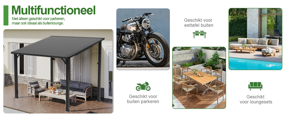 Patioslife Haven | Wandgemonteerde Hardtop Gazebo – Zware Aluminium Pergola met Dak voor Tuin