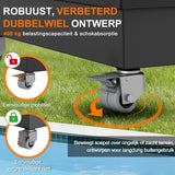 Patioslife robuuste cantilever parasolvoet met wielen, tot 400 kg draagvermogen, decoratieve rolstandaard, compatibel met de Aegis-serie en de meeste offset parasols, voor gebruik op het terras, in de tuin, op het gazon en bij het zwembad.