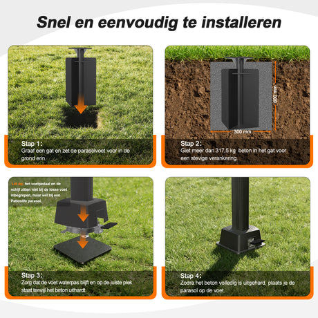 Patioslife Aegis Zweefparasol Inbouwvoet – 61 cm Diep, Dubbel Gecoat Staal, Stabiel bij Wind – Voor Tuin, Terras en Beton