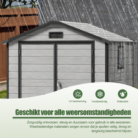 Patioslife YardVault Outdoor Opslagschuur met Vloer, Weerbestendige Waterdichte Plastic Tuinschuur van Hars met Slot en Raam voor de Tuin, Zware Opslagschuur voor Gereedschap, Fietsen & Tuinapparatuur