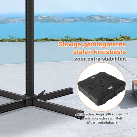 Patioslife Aegis Pro™ Cantilever Parasol met Kruisvoet — Robuust Frame en Poedergecoat Aluminium Paal voor Tuin en Terras